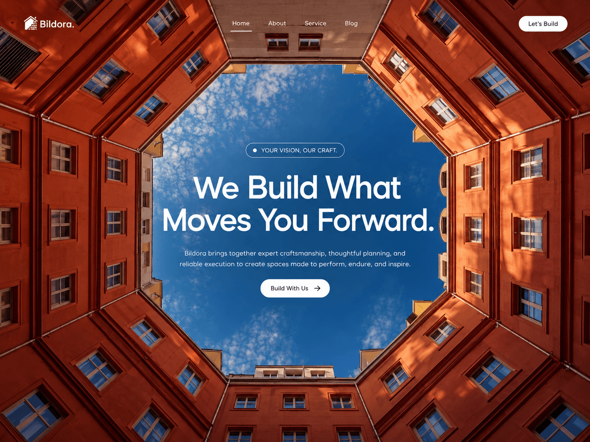 Bildora: A Framer coded template for construction and architecture studios that want a photo-led hero.
