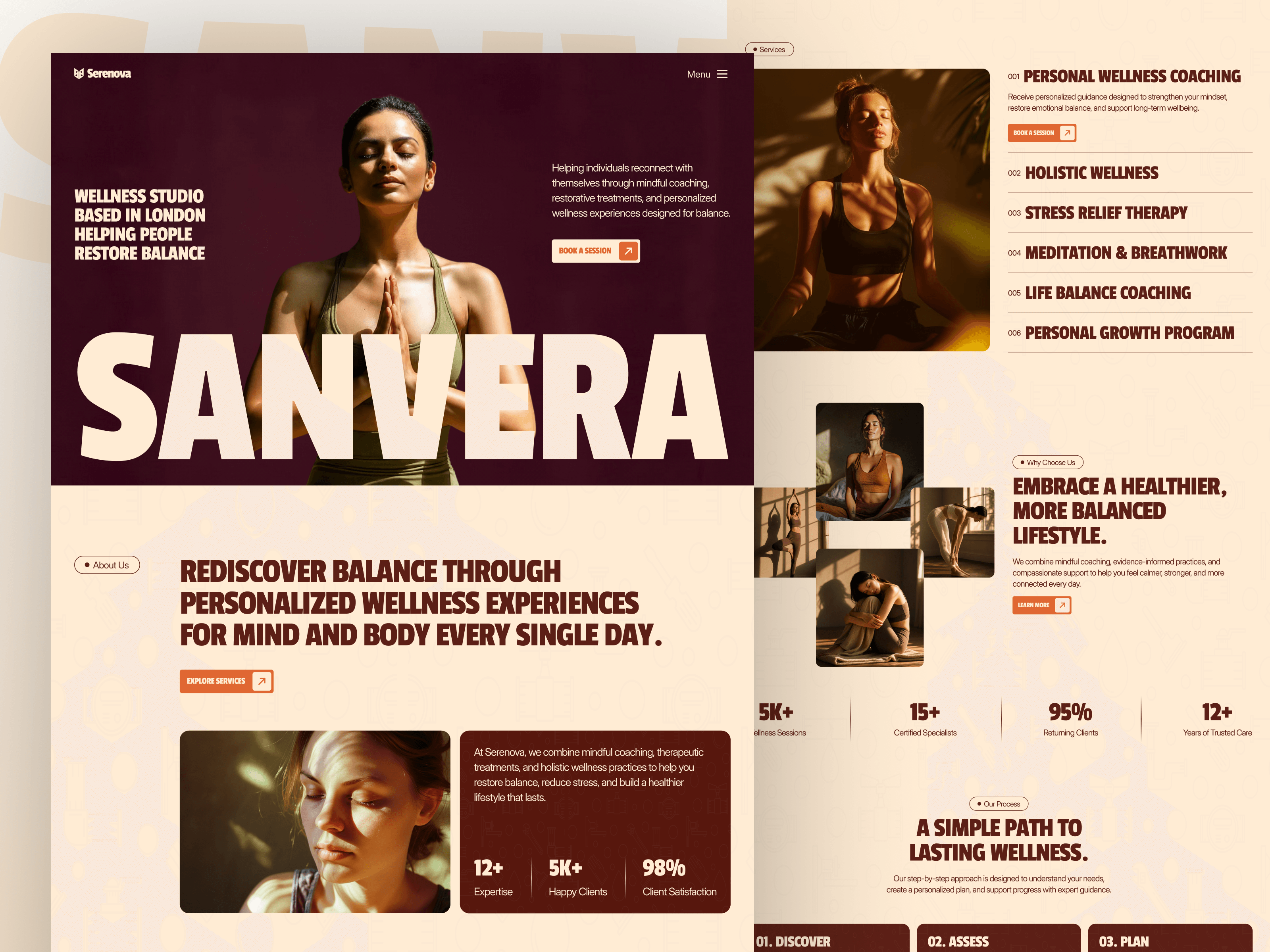 Sanvera — Wellness & Coaching Website TemplateSanvera is a premium Framer template built for wellness coaches, life coaches, therapists, mindfulness experts, and holistic practitioners who want to build trust, attract clients, and grow their practice online.