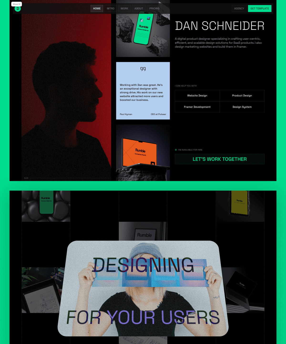Screenshot 1 for Rumble, a Framer Marketplace template by Zulal.
