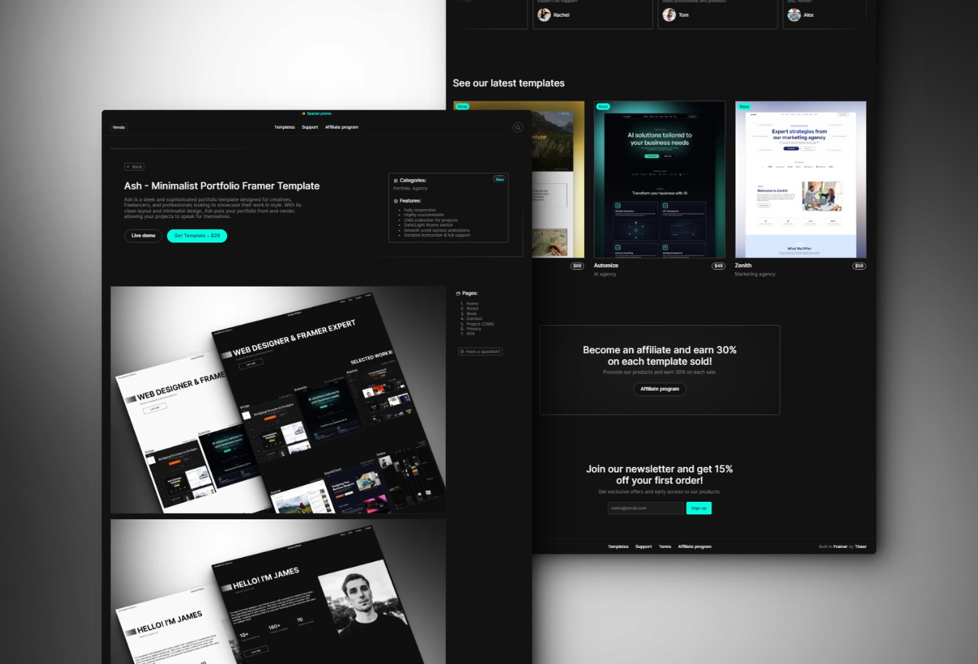 Screenshot 2 for Vendo, a Framer Marketplace template by Thaer Swailem.