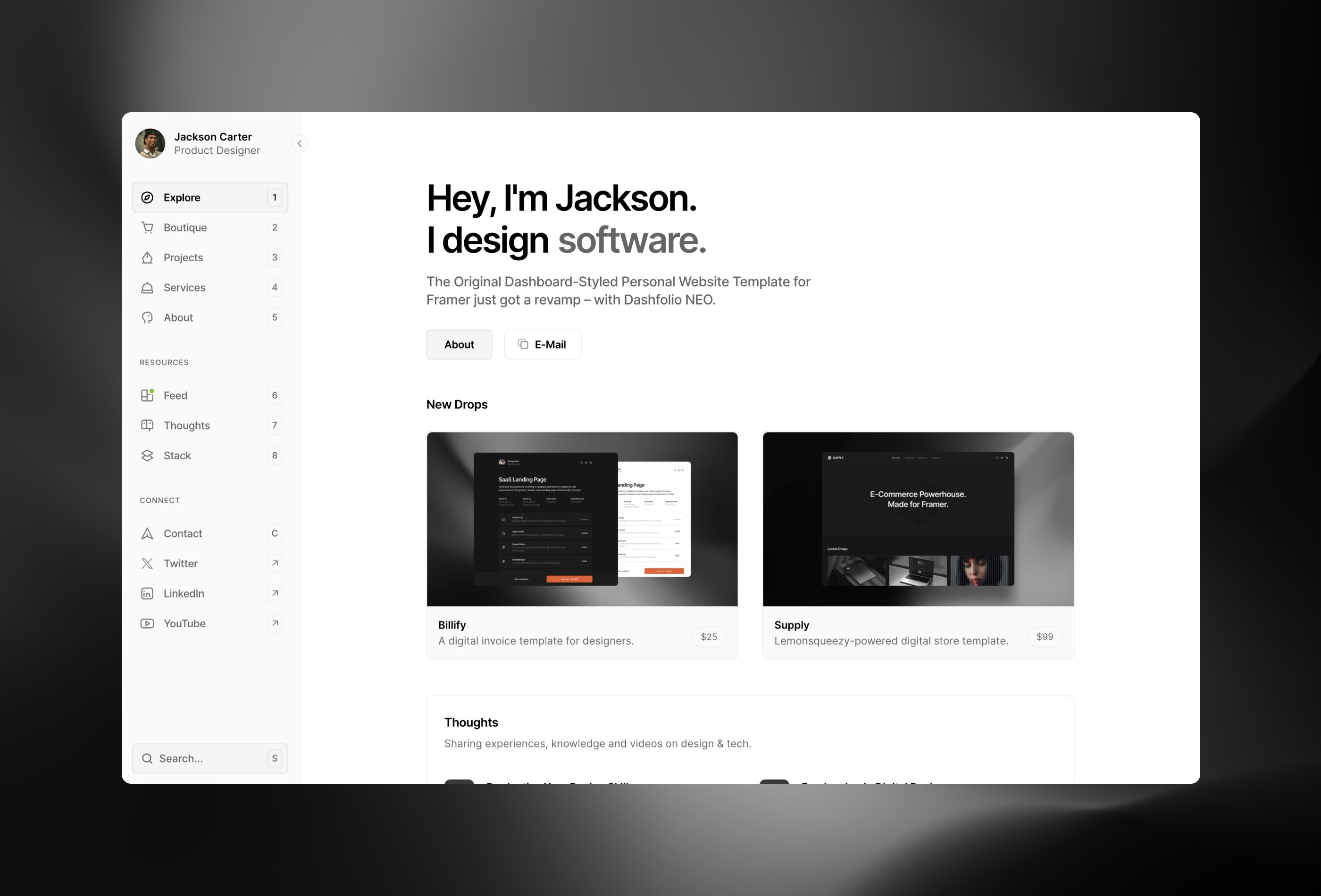 Screenshot 3 for DashfolioNEO, a Framer Marketplace template by Cédric.