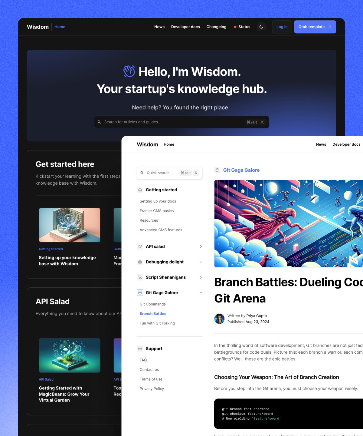 Screenshot 1 for Wisdom, a Framer Marketplace template by Omar Farook.
