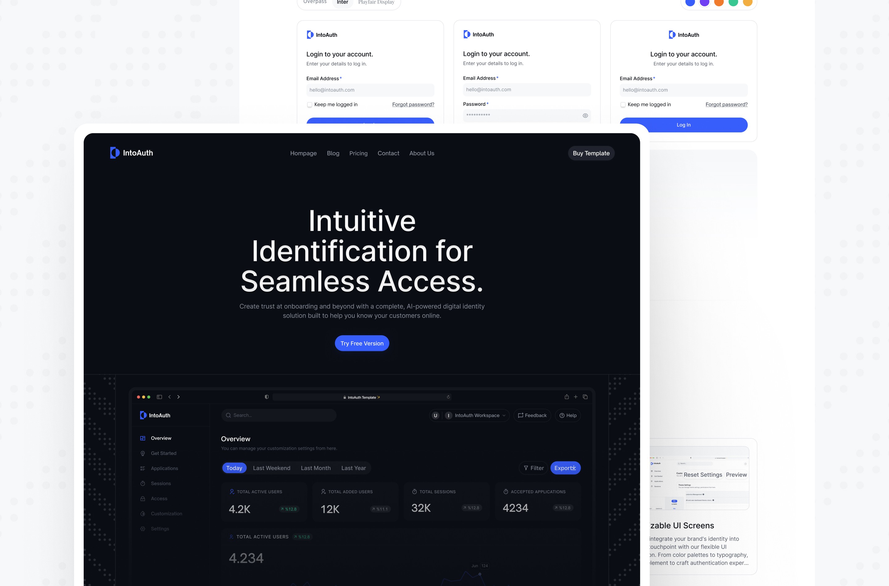 Screenshot 2 for IntoAuth, a Framer Marketplace template by Umutcan Eyriyer.
