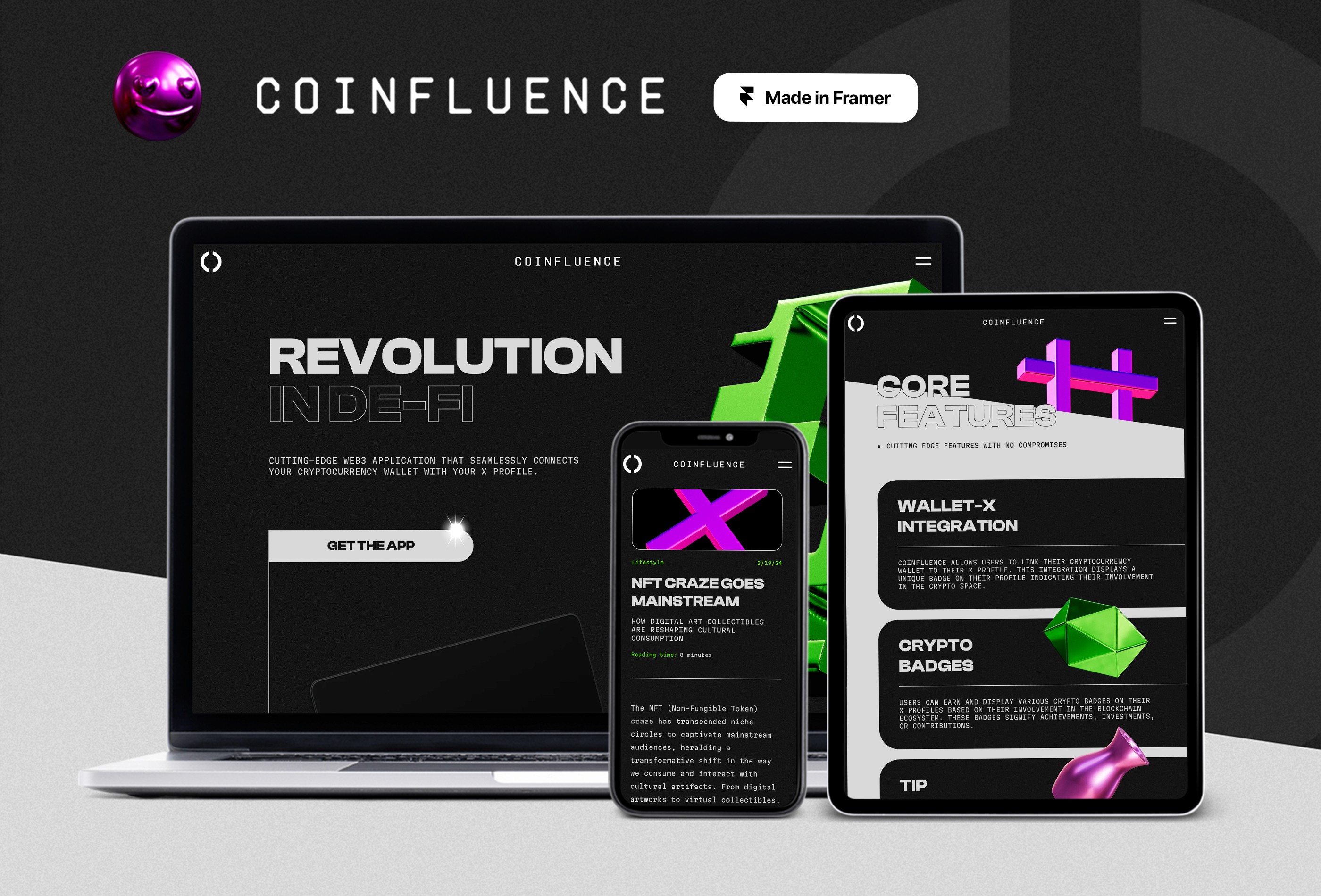 Screenshot 3 for Coinfluence, a Framer Marketplace template by Martin Hoffelder.