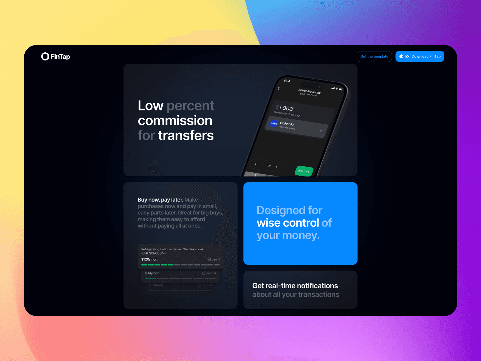 Screenshot 3 for FinTap, a Framer Marketplace template by Bobur Mavlonov.