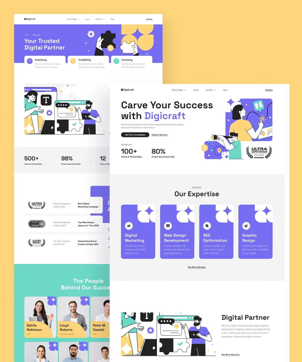 Screenshot 1 for Digicraft, a Framer Marketplace template by Peterdraw.