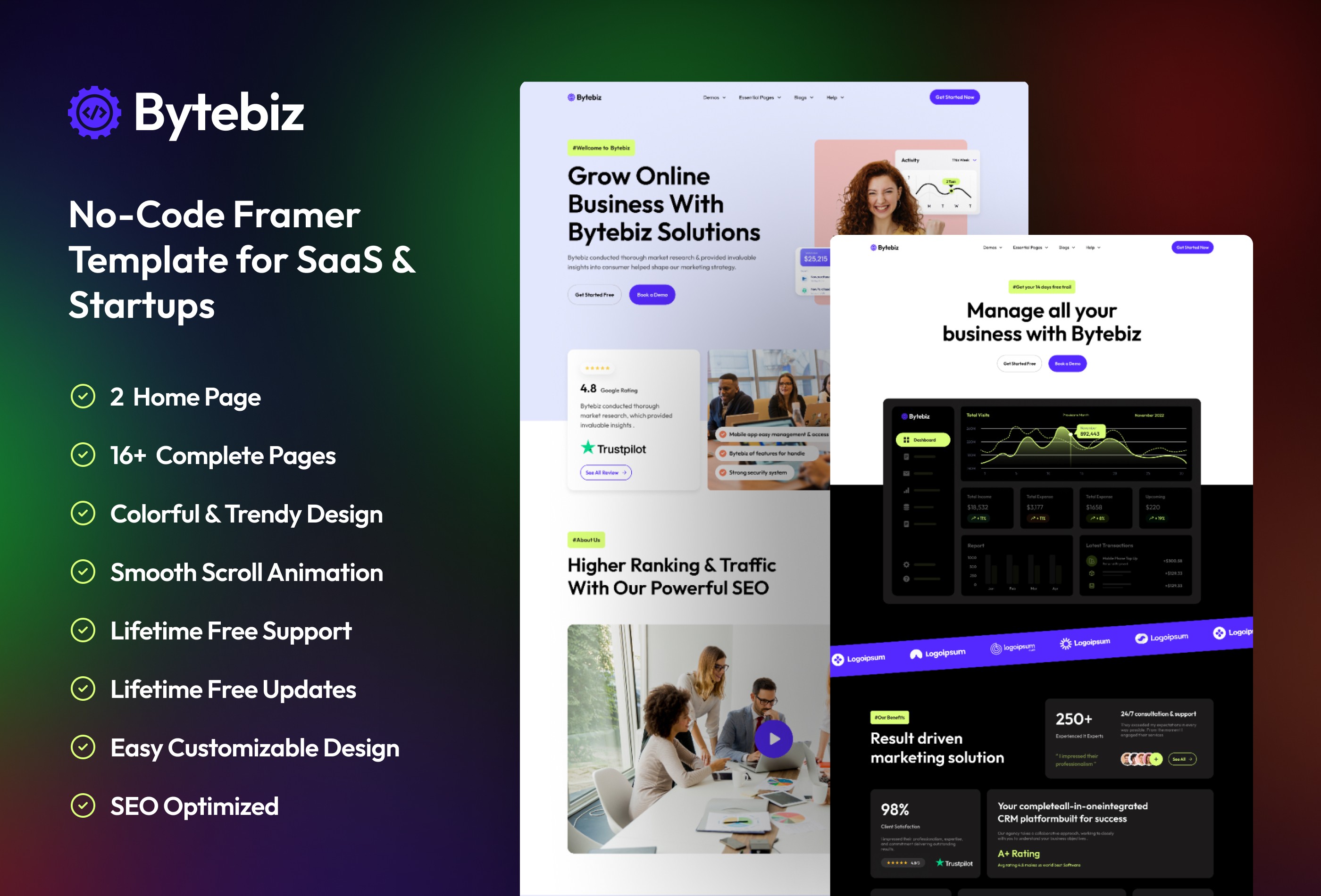 Screenshot 2 for Bytebiz, a Framer Marketplace template by FramerDevs.
