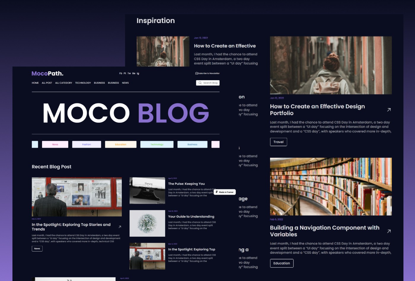 Screenshot 2 for Mocopath, a Framer Marketplace template by Honocoroko.