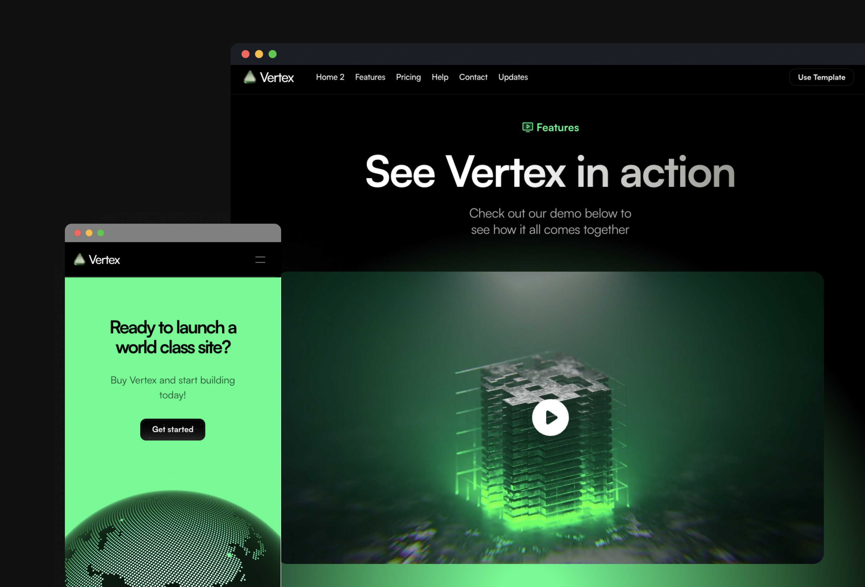 Screenshot 2 for Vertex, a Framer Marketplace template by Mateus Rila.