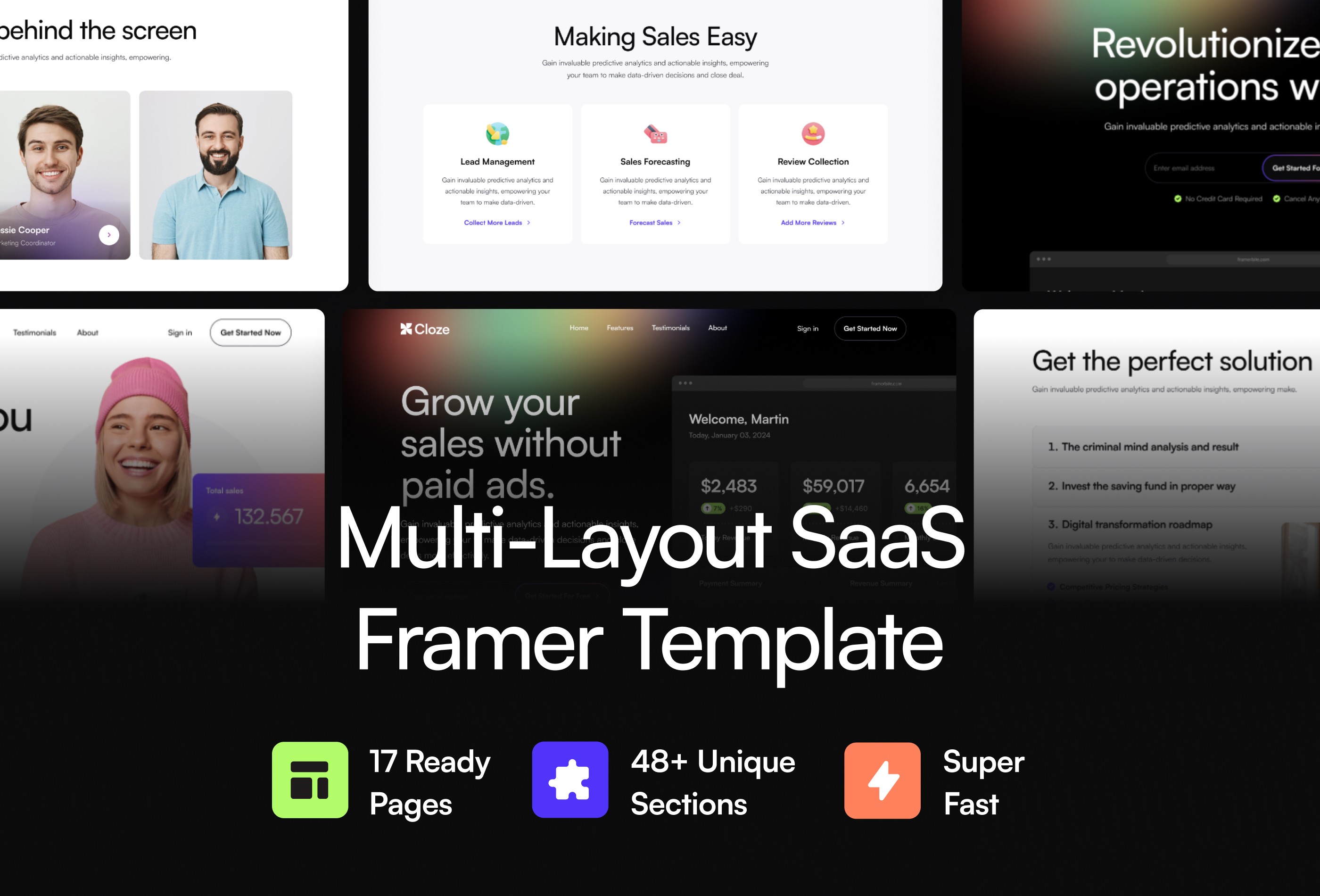 Screenshot 1 for Cloze, a Framer Marketplace template by Framerbite.