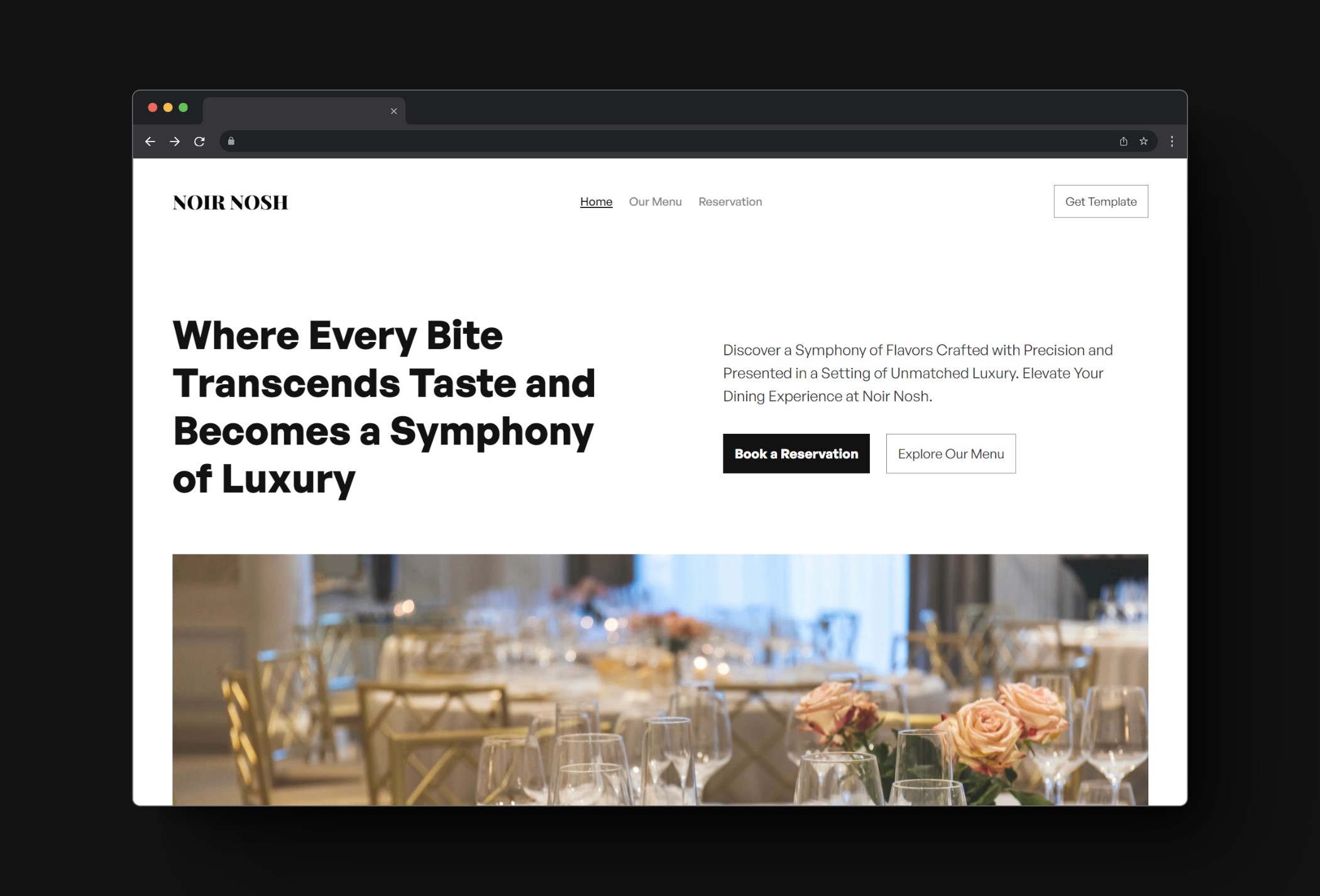 Screenshot 1 for NoirNosh, a Framer Marketplace template by Anisa Oktariani.