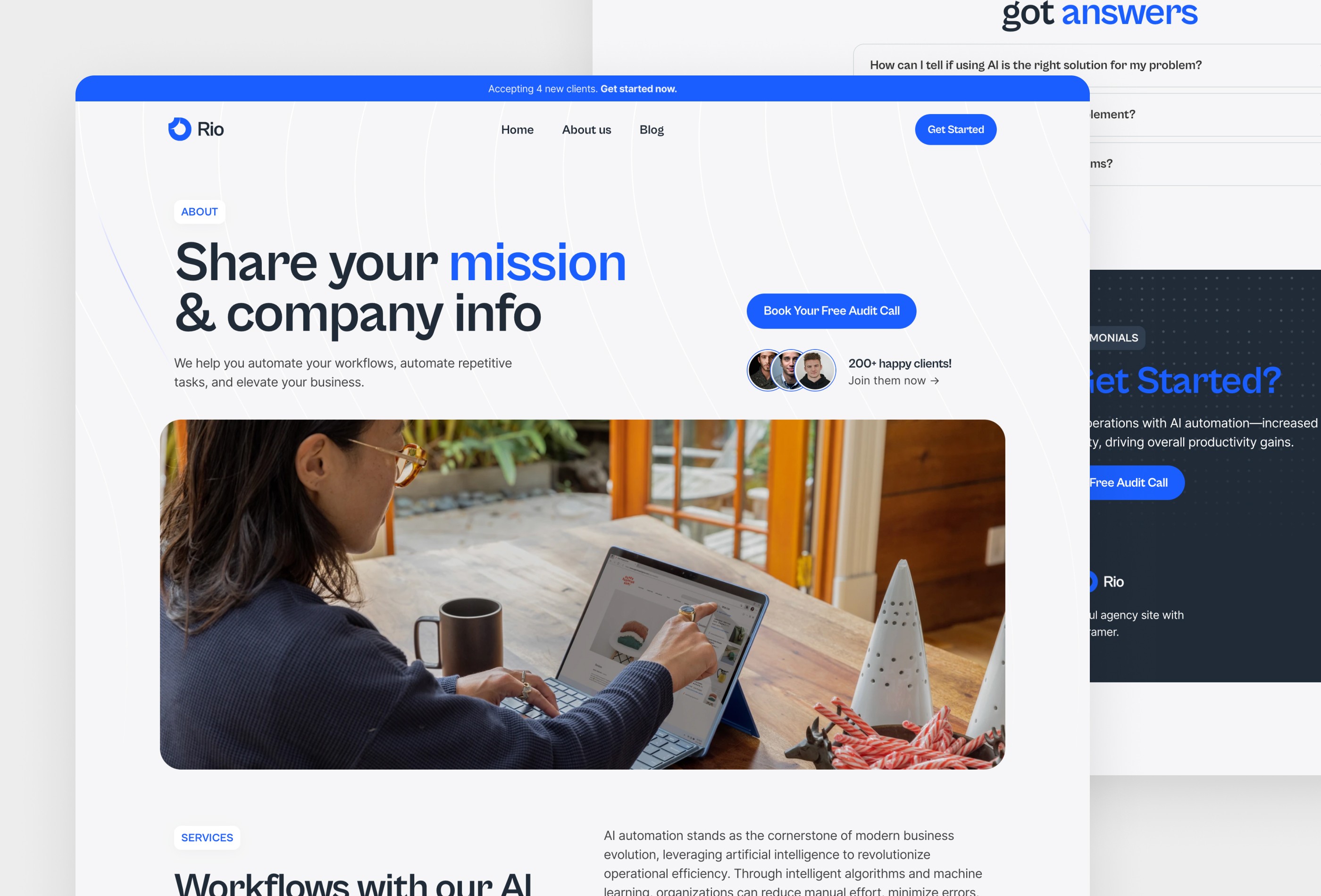 Screenshot 3 for Rio, a Framer Marketplace template by Wize.