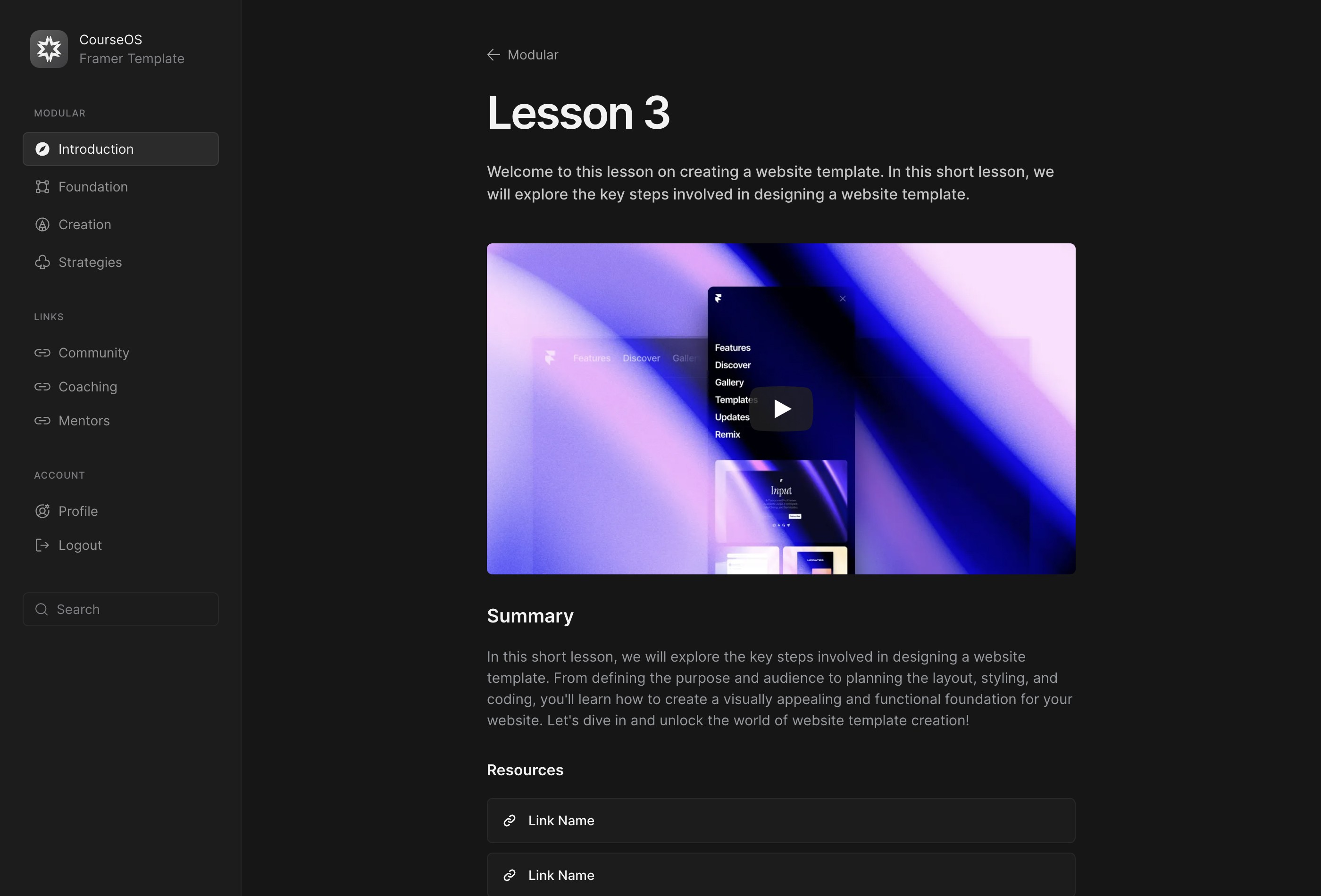 Screenshot 3 for CourseOS, a Framer Marketplace template by Cédric.