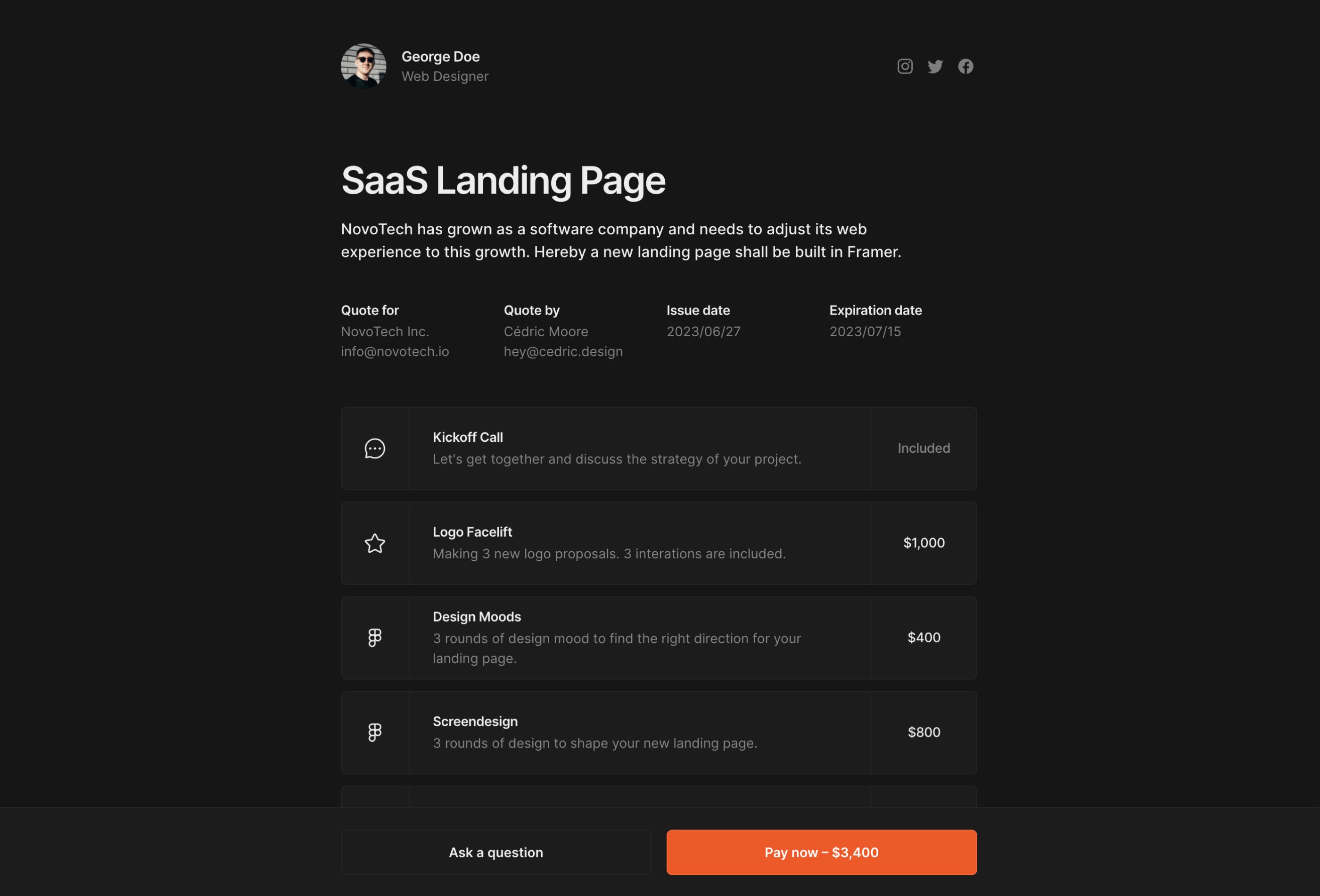 Screenshot 2 for Billify, a Framer Marketplace template by Cédric.