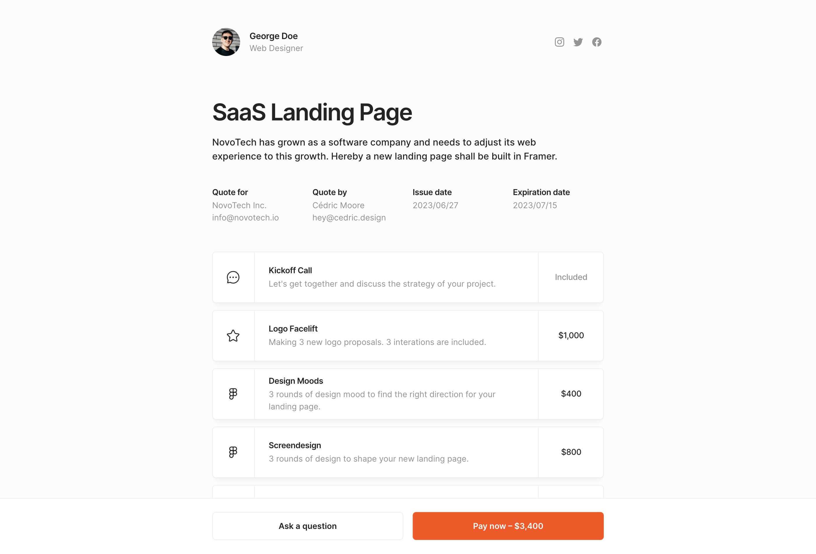 Screenshot 3 for Billify, a Framer Marketplace template by Cédric.