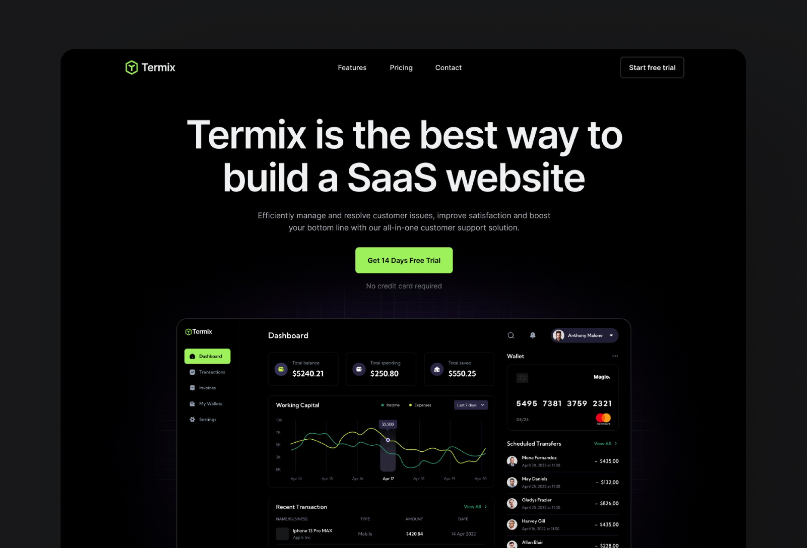 Screenshot 2 for Termix, a Framer Marketplace template by Framerbite.