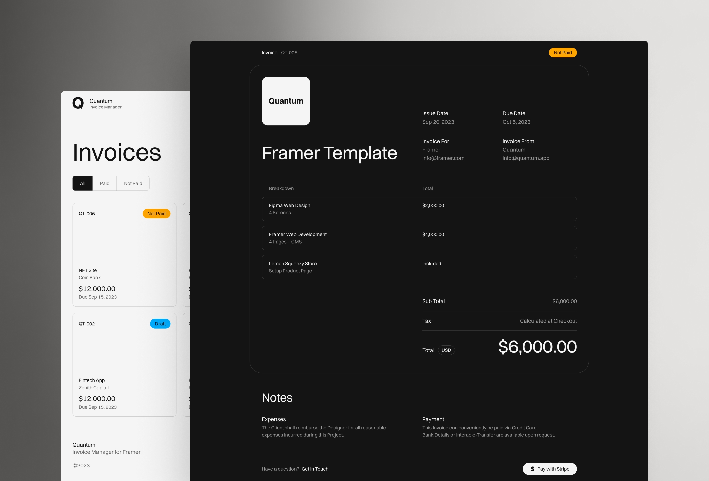 Screenshot 2 for Quantum, a Framer Marketplace template by Paul Lapkin.