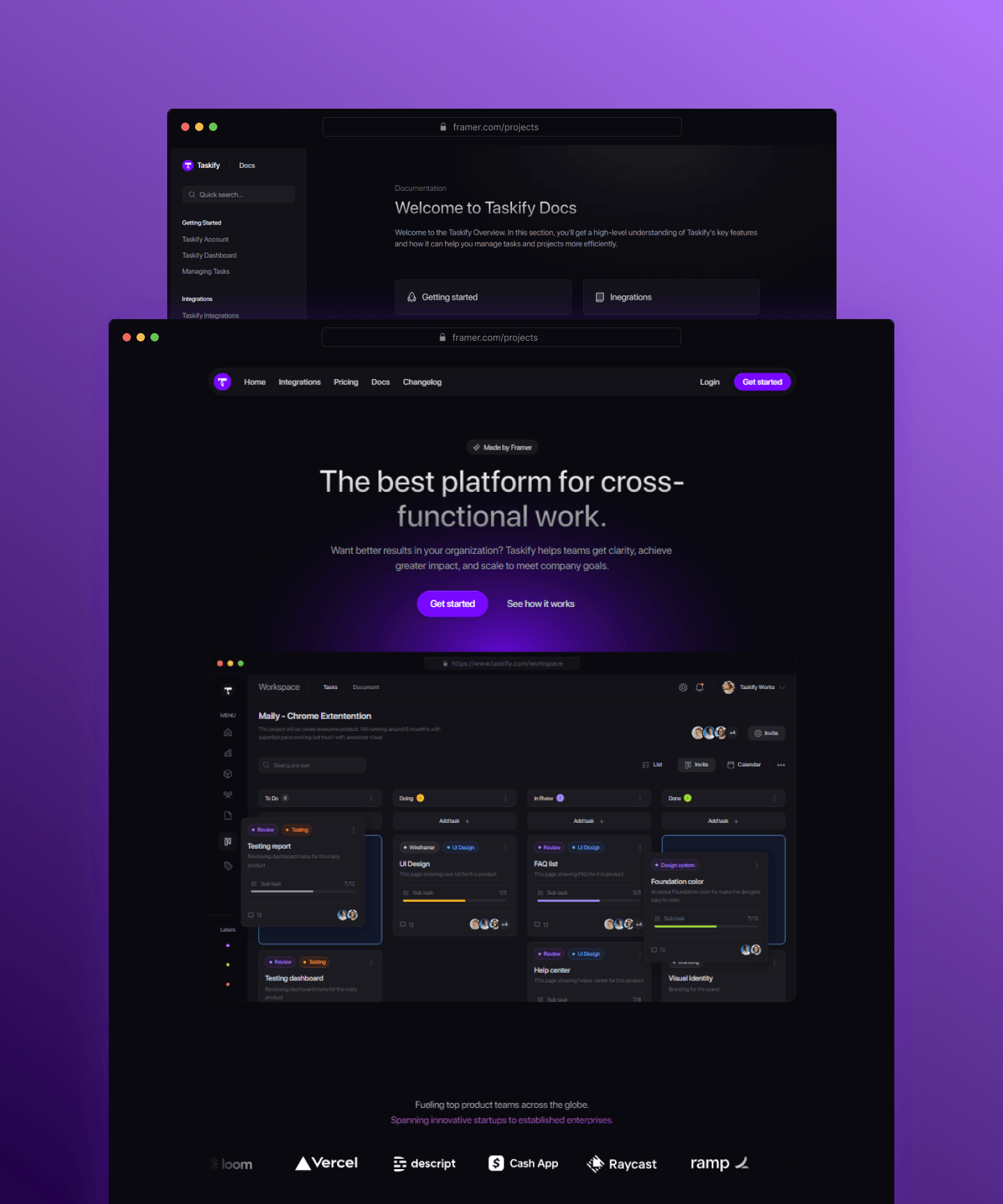 Screenshot 2 for Taskify, a Framer Marketplace template by Dmytri Ivanov.