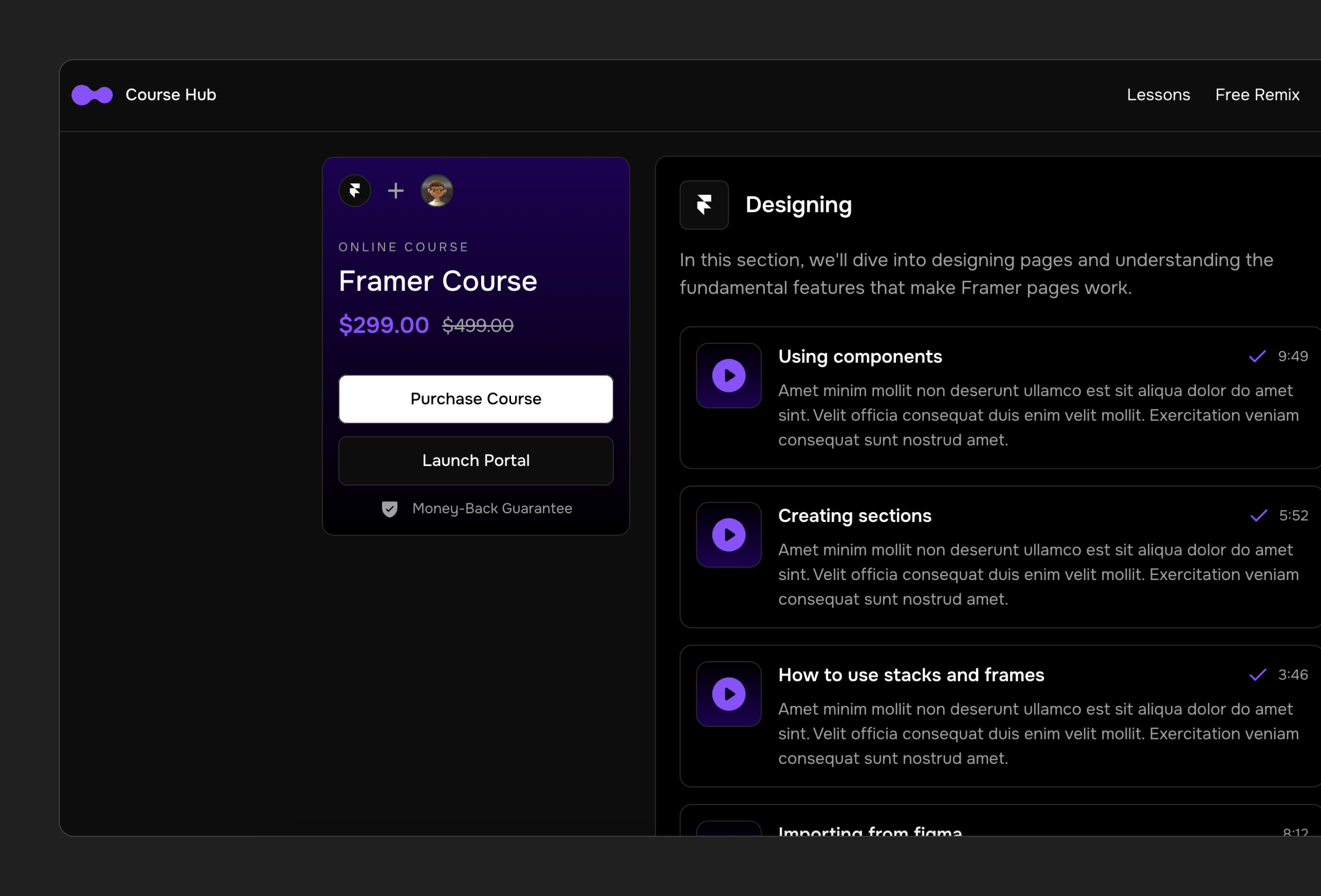 Screenshot 3 for Course Hub, a Framer Marketplace template by FramerAuth.
