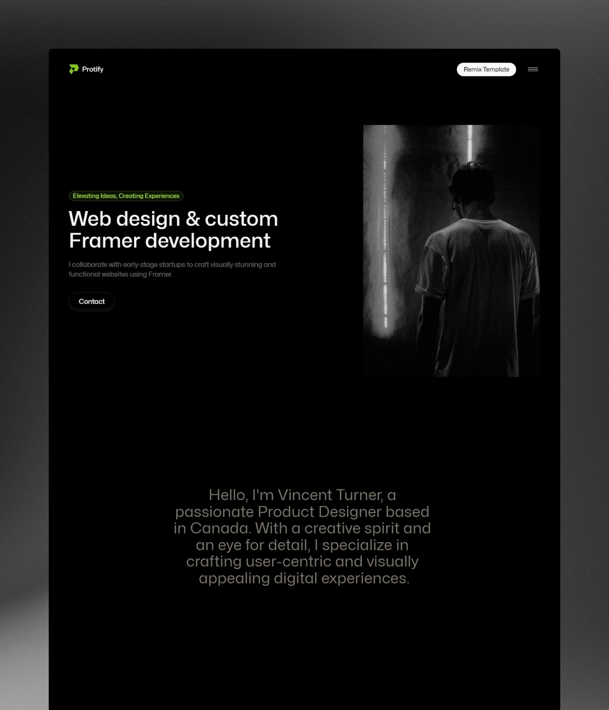 Screenshot 1 for Protify, a Framer Marketplace template by Dmytri Ivanov.