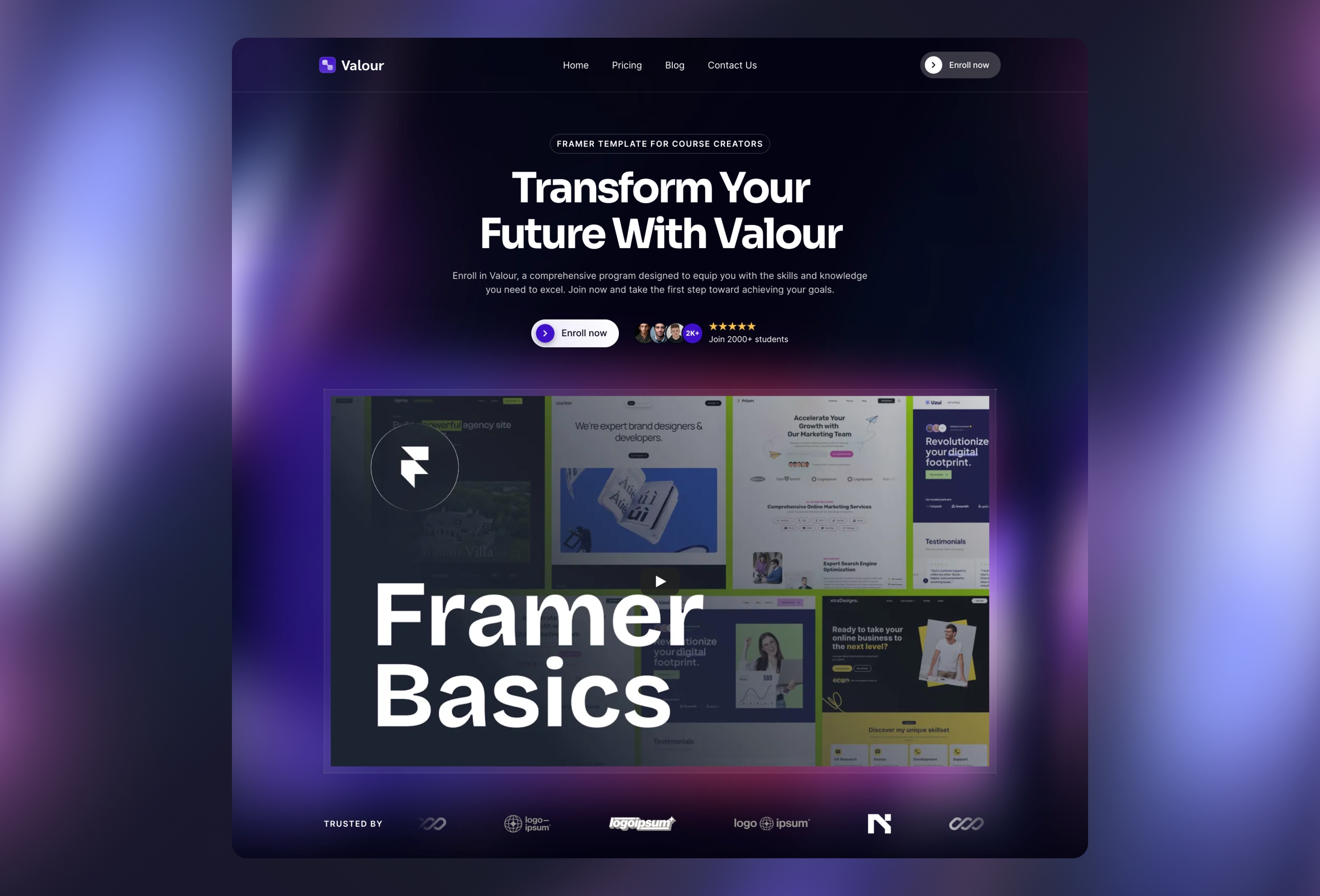 Screenshot 2 for Valour, a Framer Marketplace template by Wize.