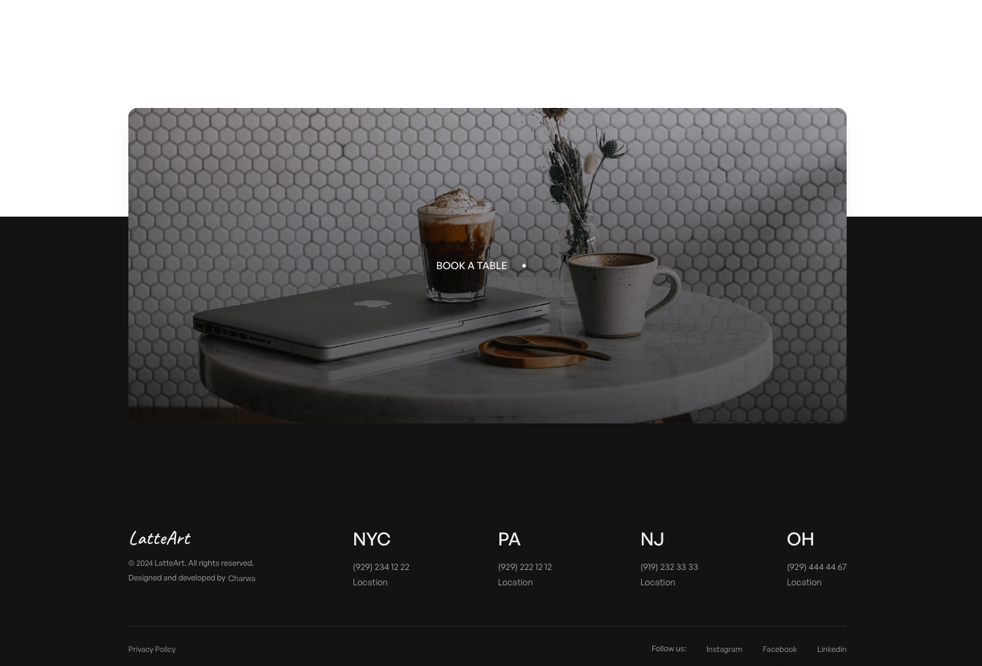 Screenshot 1 for Latteart, a Framer Marketplace template by Sona Charyyeva.