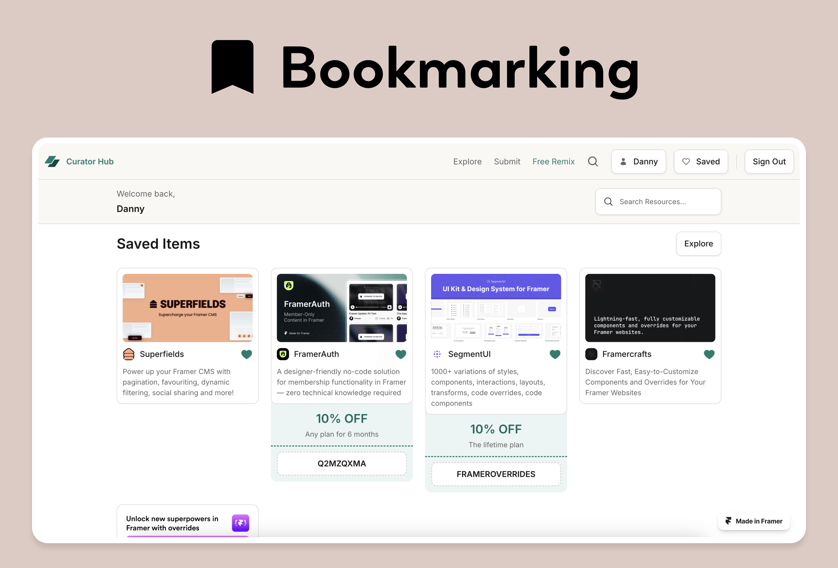 Screenshot 4 for Curator Hub, a Framer Marketplace template by FramerAuth.