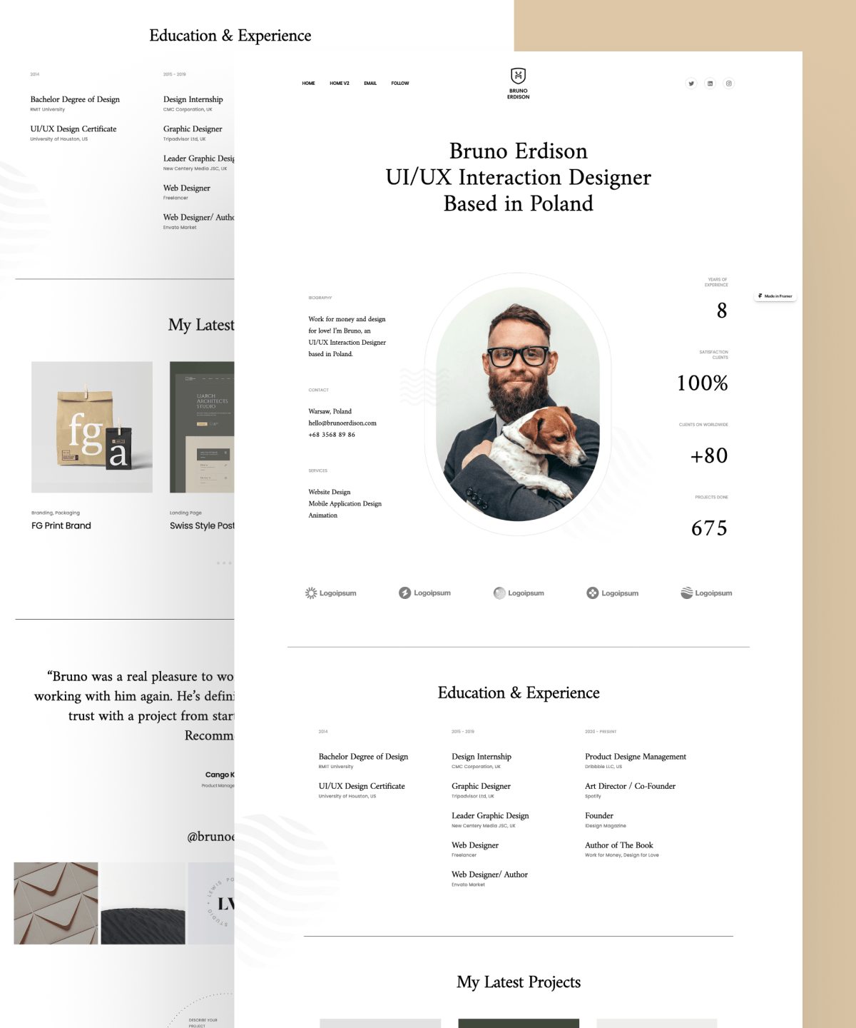 Screenshot 1 for Bruno, a Framer Marketplace template by Mohamed Ahshan.