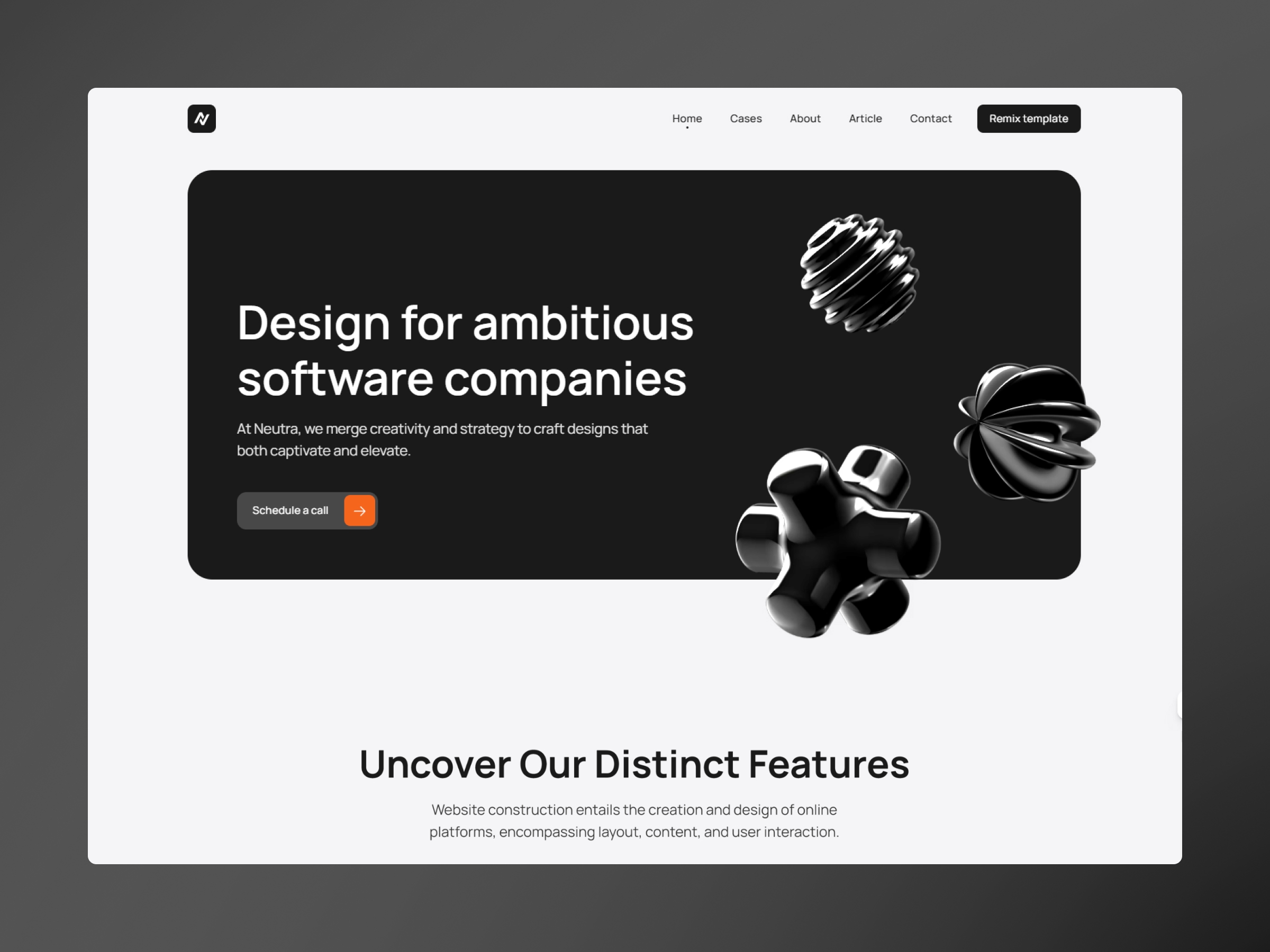 Screenshot 1 for Neutra, a Framer Marketplace template by Dmytri Ivanov.