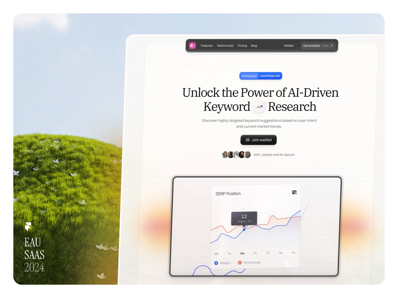 Screenshot 1 for Eau, a Framer Marketplace template by Akim.