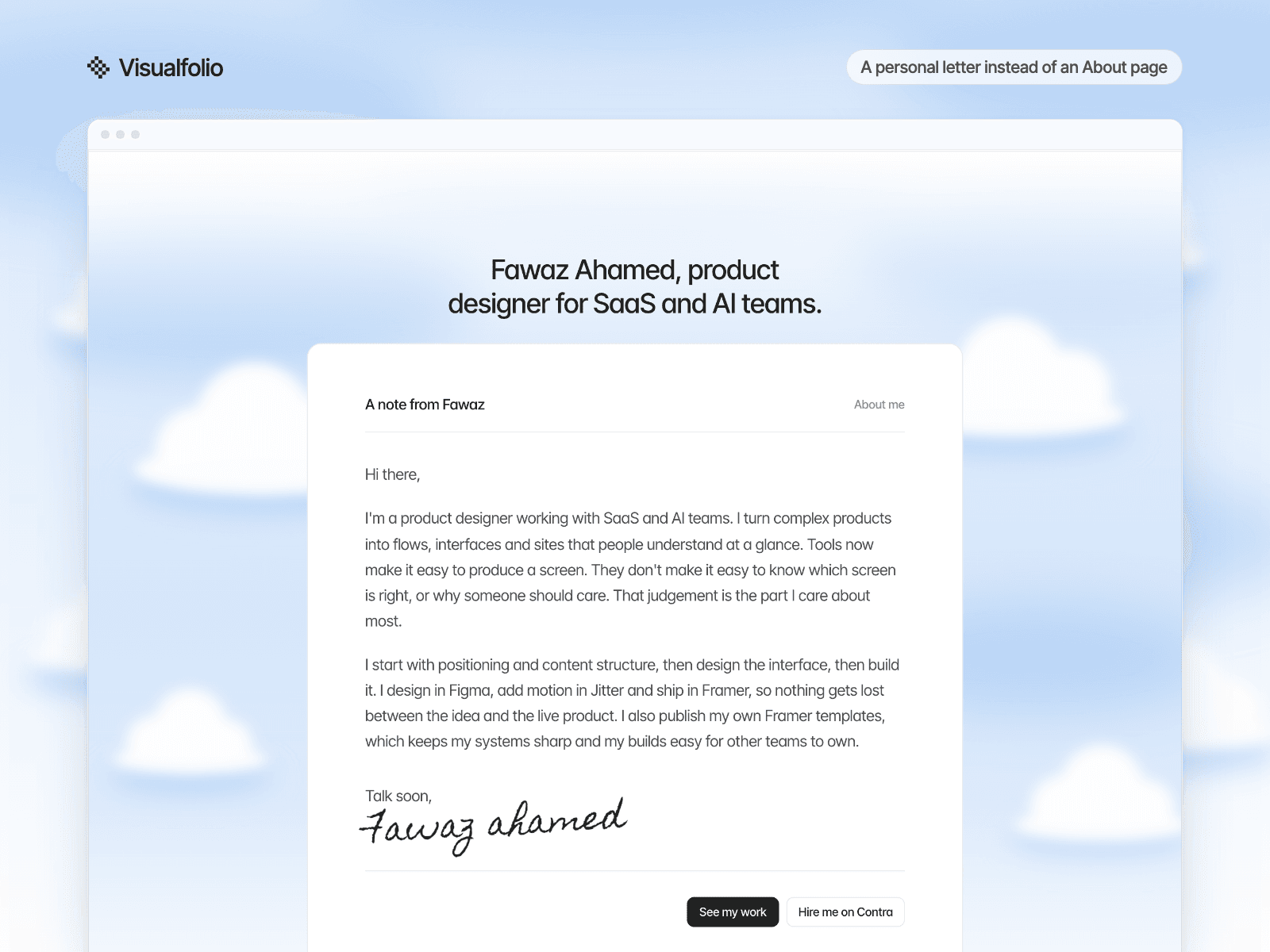 Fram R Visualfolio — Free Website Template for Framer