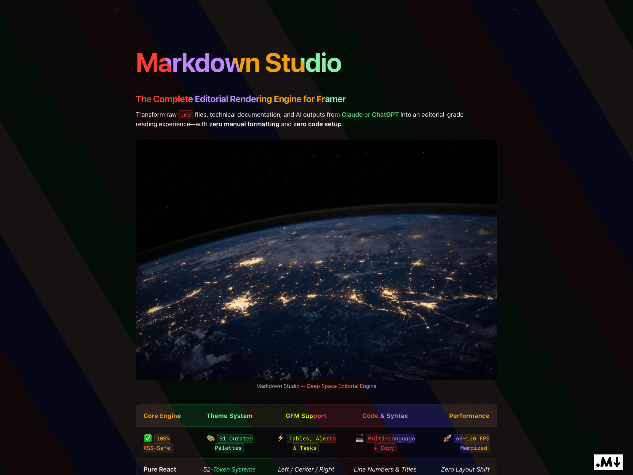 Fram R Markdown Studio — Component for Framer