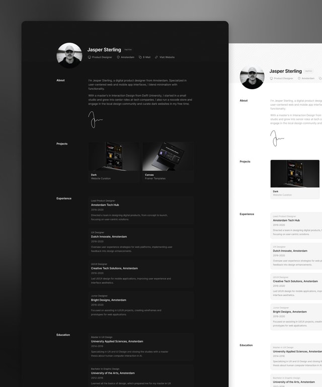 ResuMate Responsive Portfolio Website Template by Framer Geeks