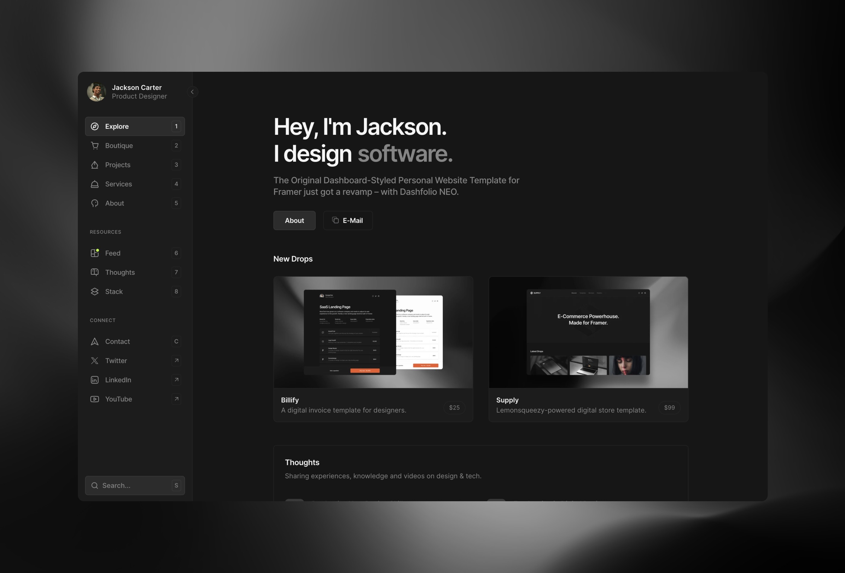 Thumbnail 2 for DashfolioNEO, a Framer Marketplace template by Cédric.
